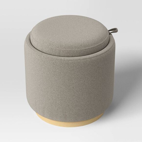 Open Box - Room Essentials - Round Upholstered Storage Ottoman Beige Beige - Picture 1 of 4